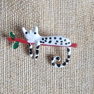 White Cat with Black Polka Dots Brooch